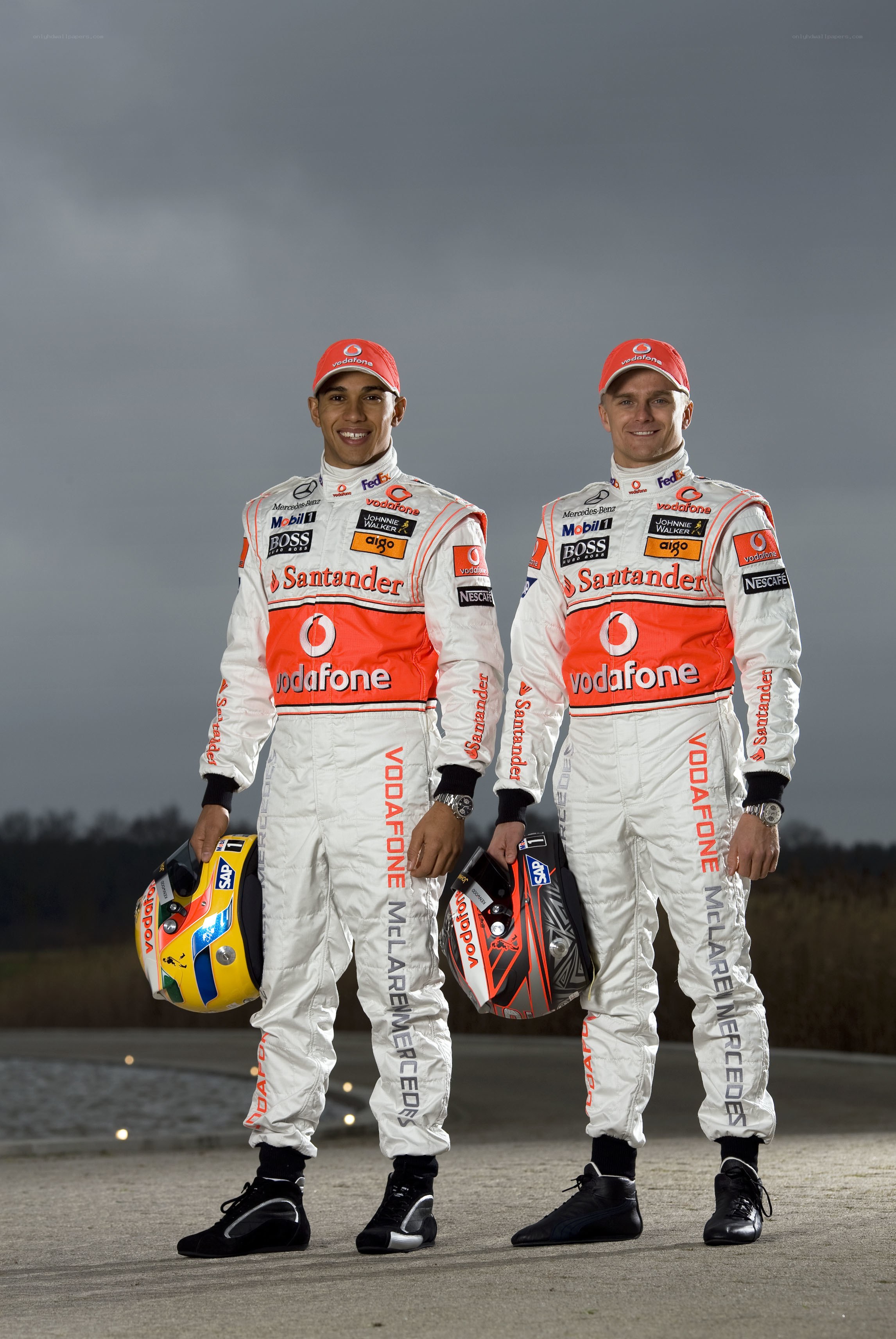 Formula 1 drivers in racing suits