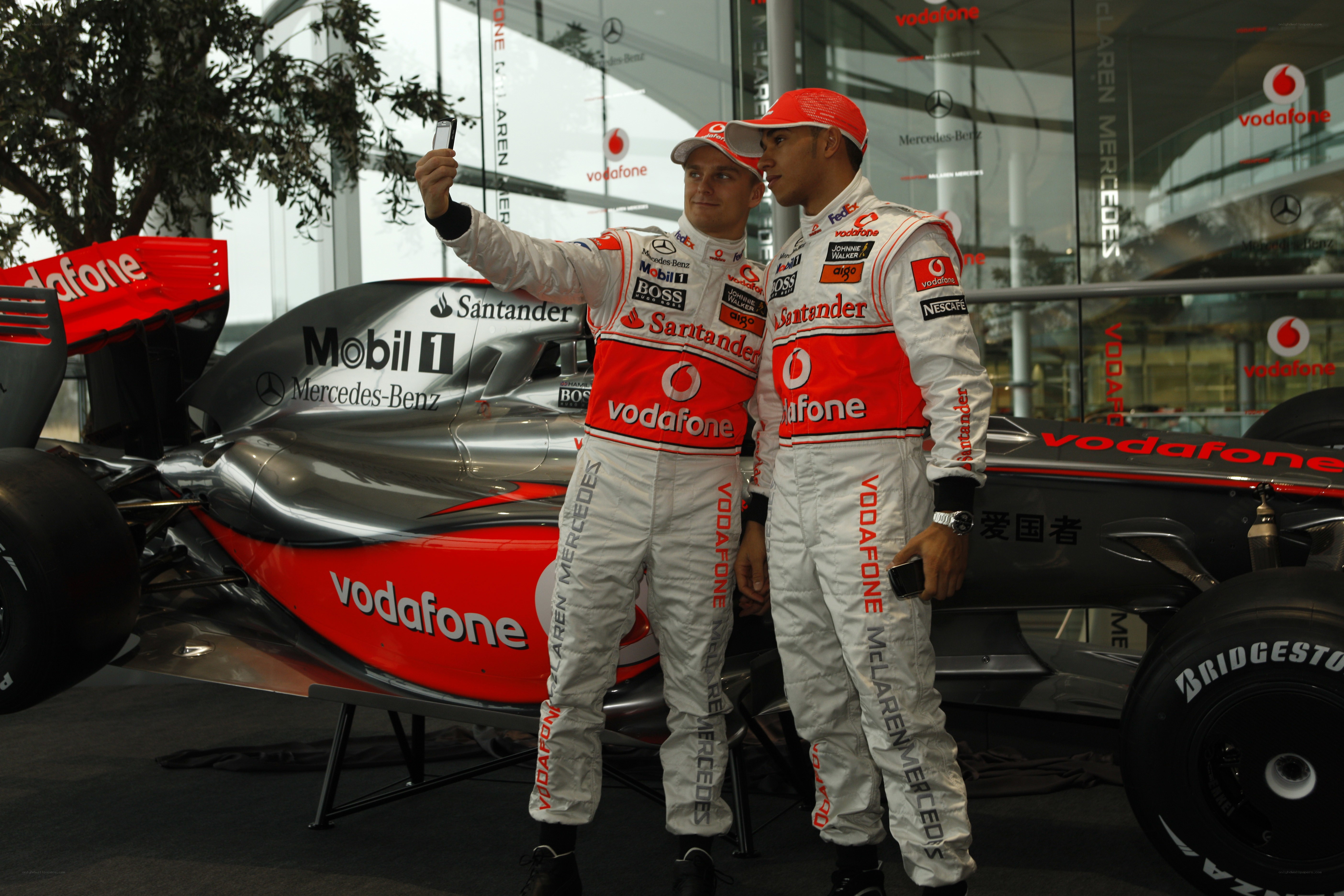 Formula 1 drivers taking a selfie