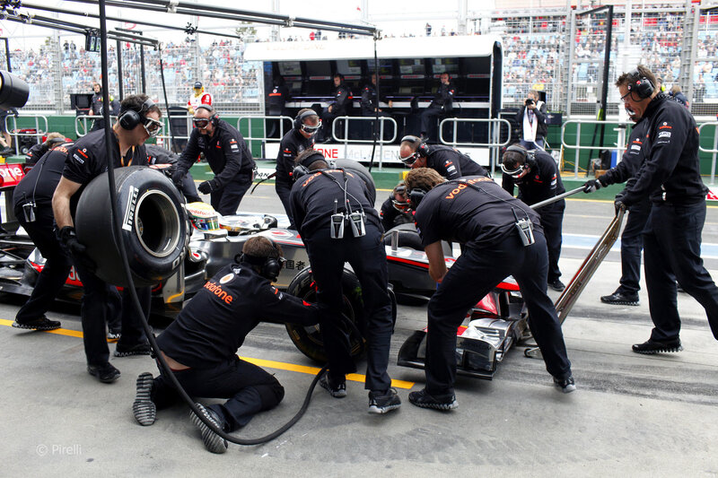 Formula 1 pit stop in action