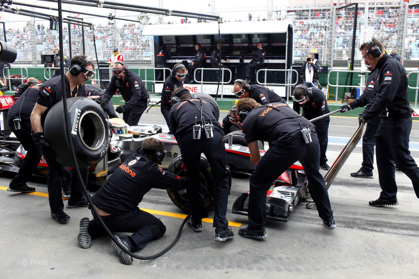 Formula 1 pit stop in action