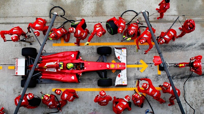 Formula 1 pit stop in action