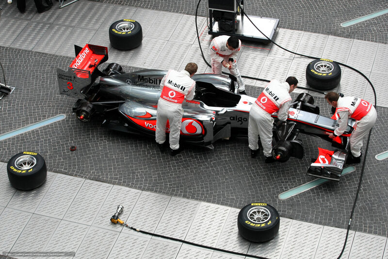 Formula 1 pit stop in progress