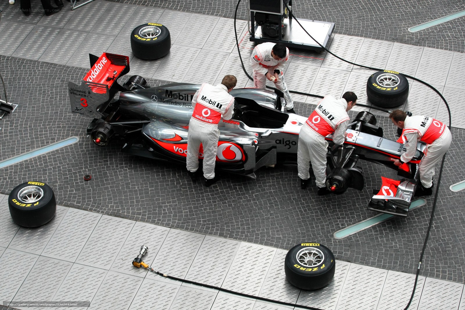 Formula 1 pit stop in progress