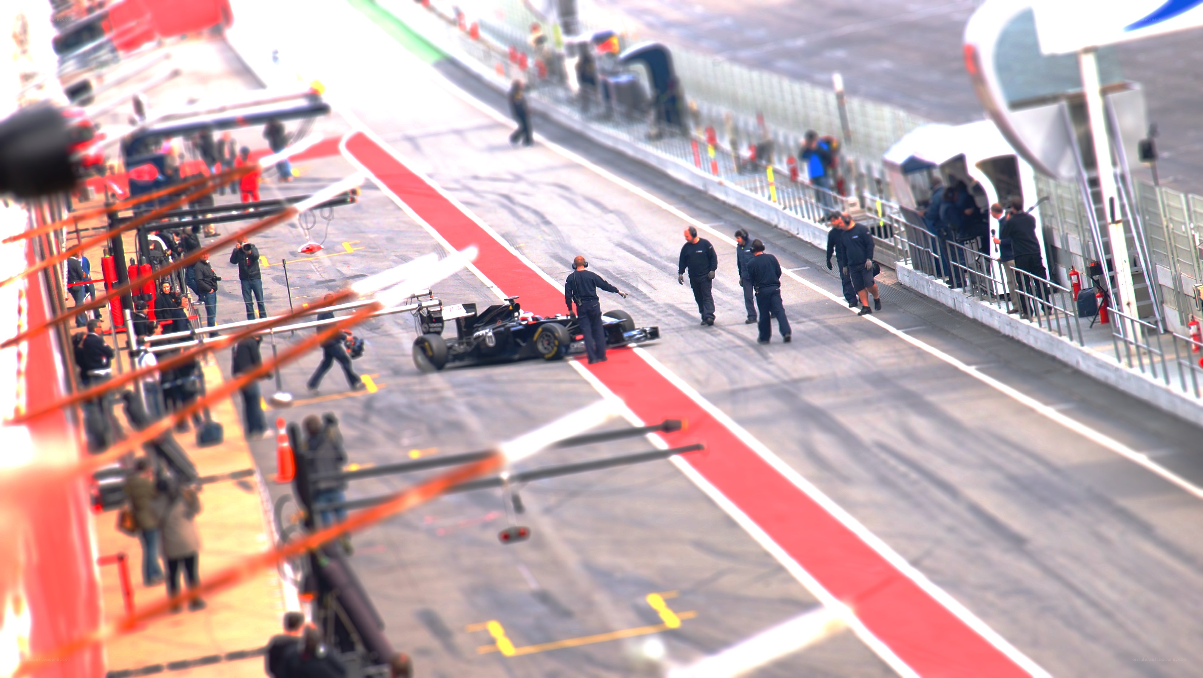 Formula 1 pit stop scene