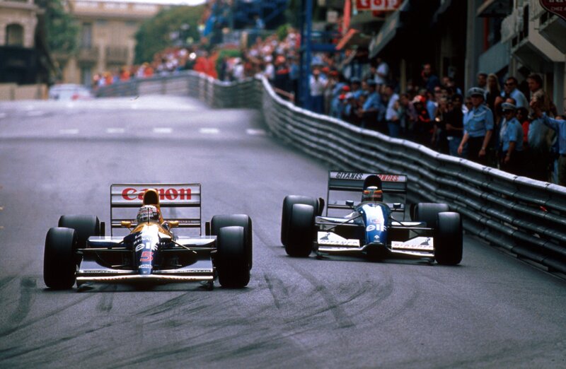 Formula 1 race cars on track