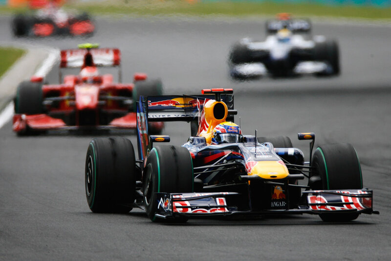 Formula 1 race cars on track