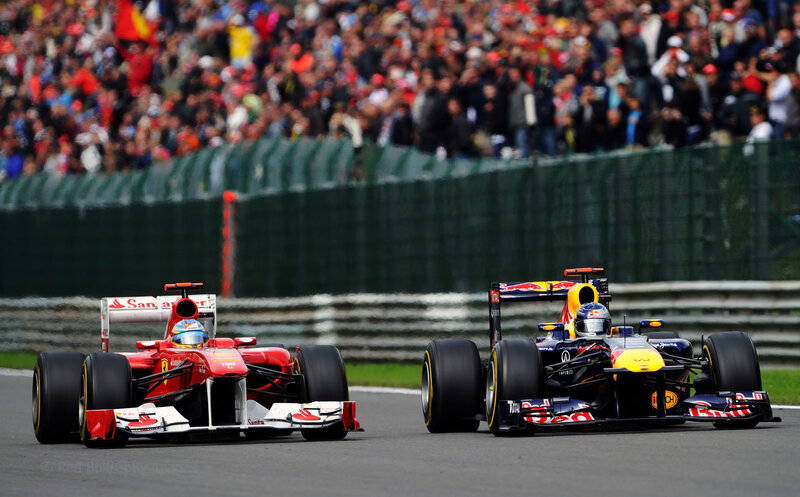 Formula 1 race cars on track