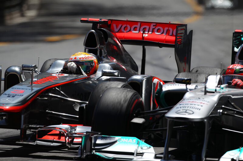 Formula 1 race cars on track