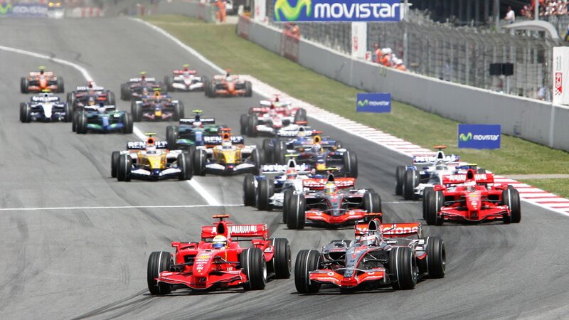 Formula 1 race cars on track