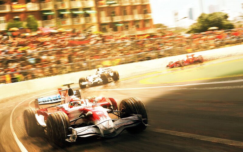 Formula 1 race cars on track