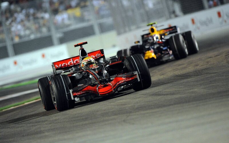 Formula 1 race cars on track