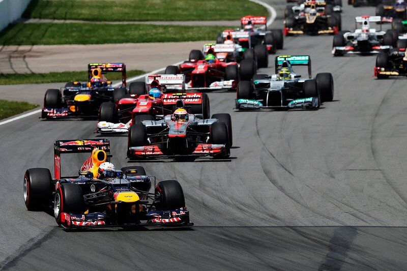 Formula 1 race cars on track