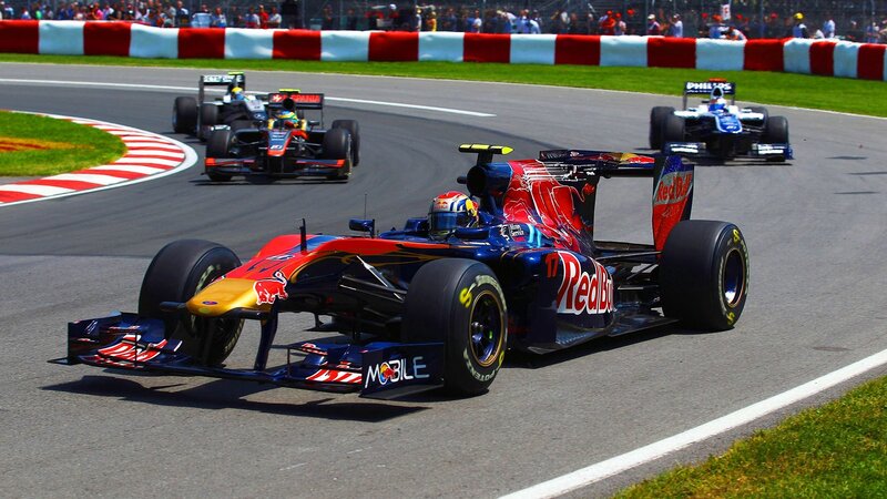 Formula 1 race cars on track