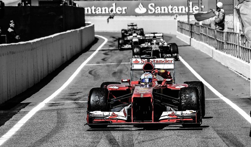 Formula 1 race cars on track