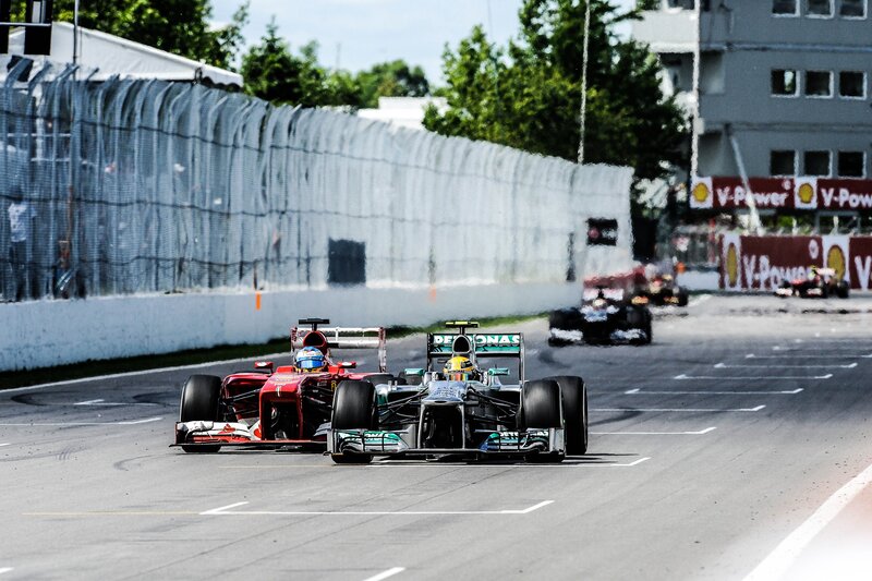 Formula 1 race cars on track