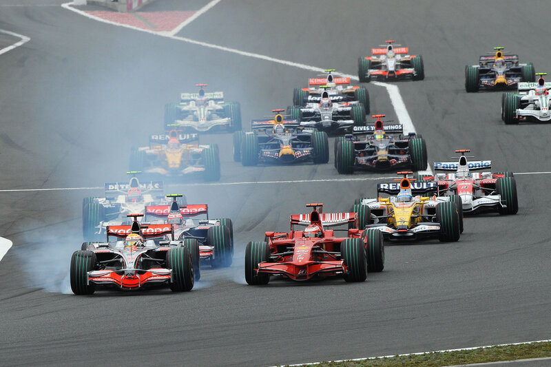 Formula 1 race cars on track