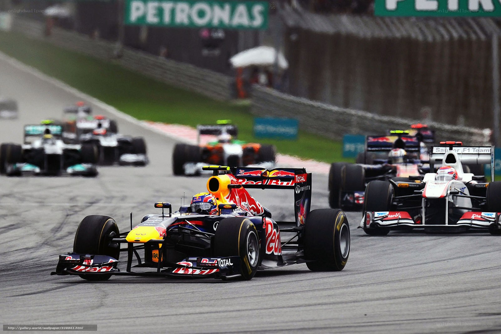 Formula 1 race cars on track