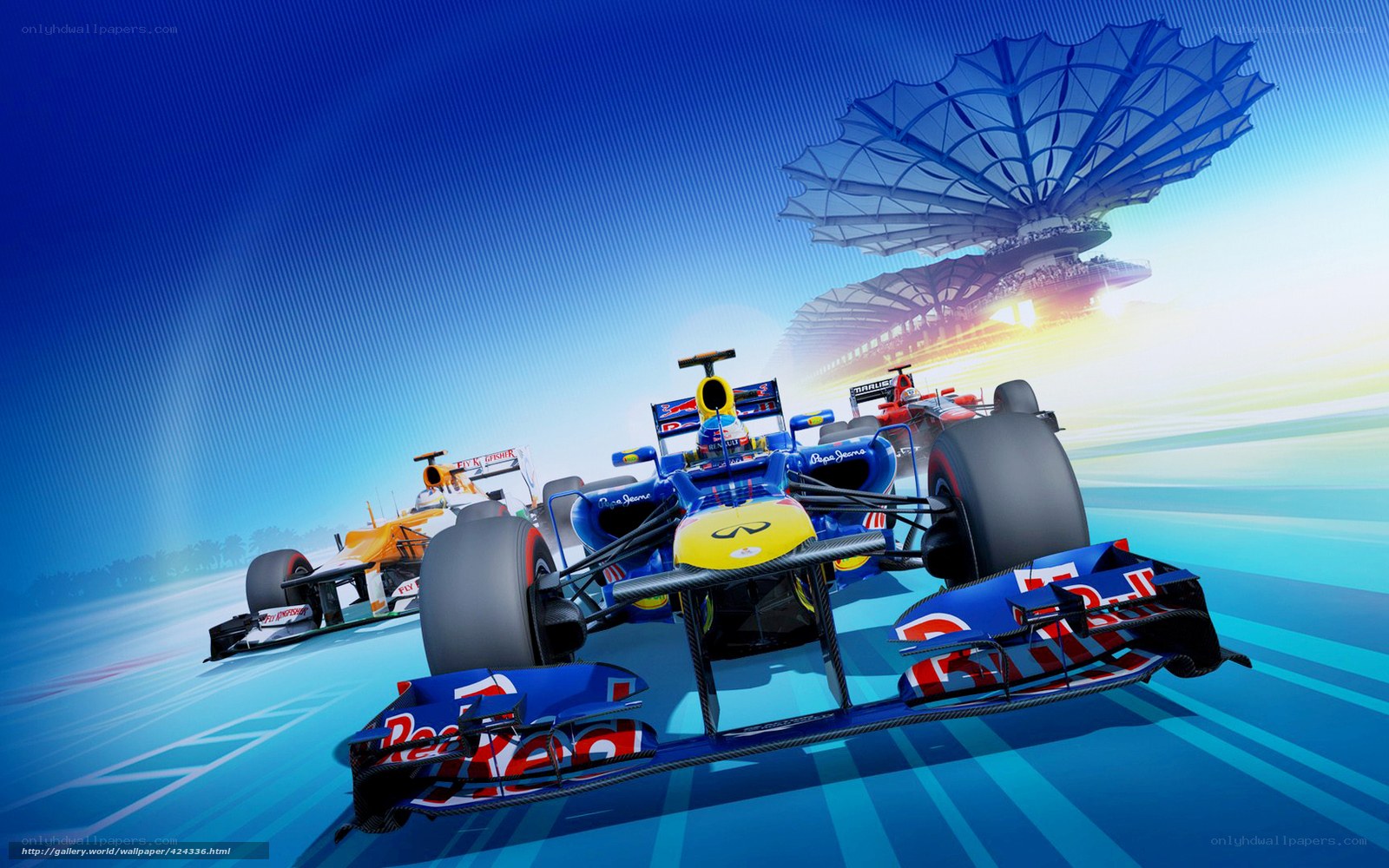 Formula 1 race cars on track