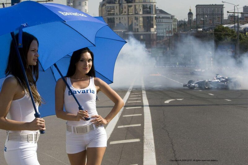 Formula 1 race with promotional models