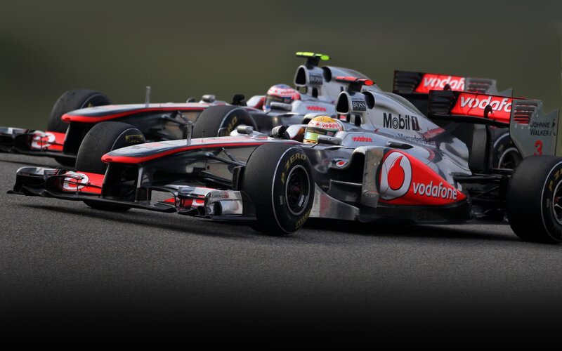 Formula 1 racing cars on track