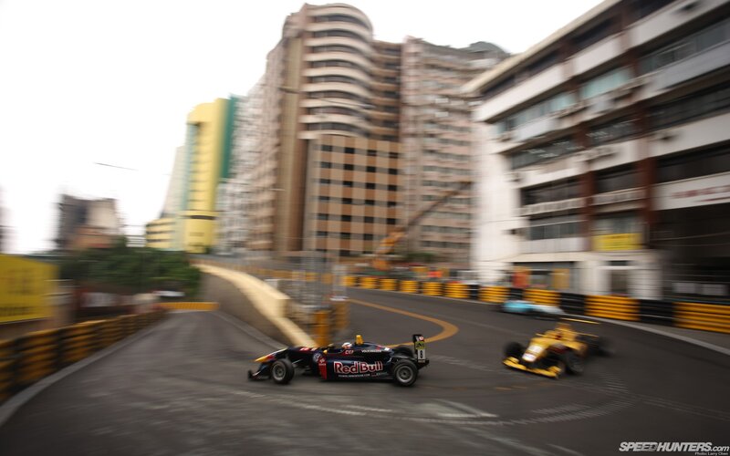 Formula cars racing in city