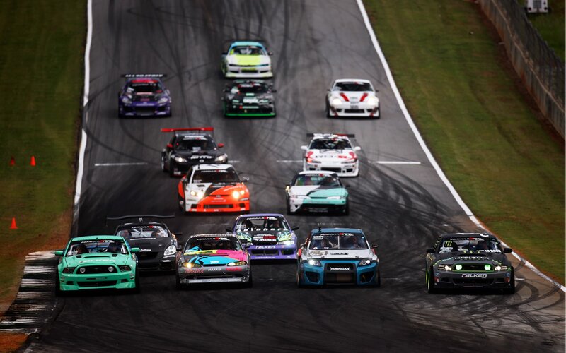 Formula Drift race cars on track