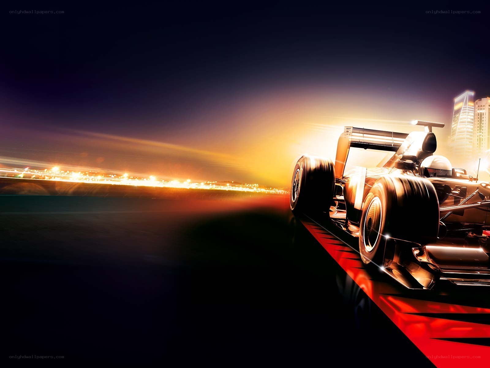 Formula One car at night