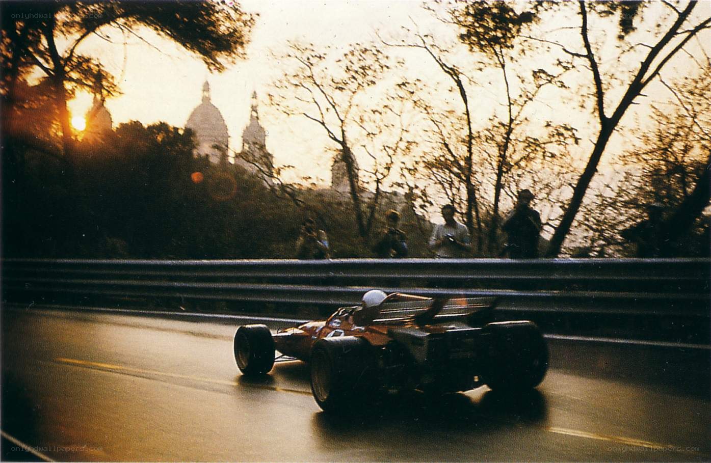 Formula One car at sunset