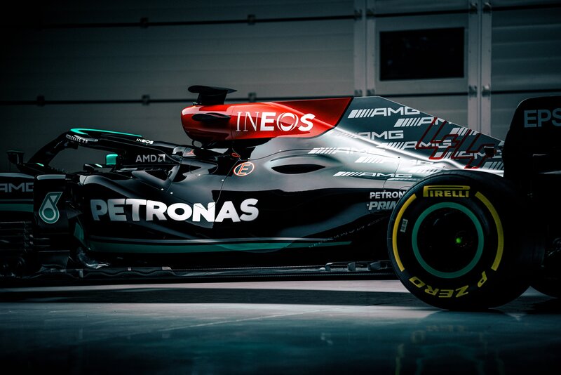 Formula One Car — Black, Dramatic, Photograph, Tire