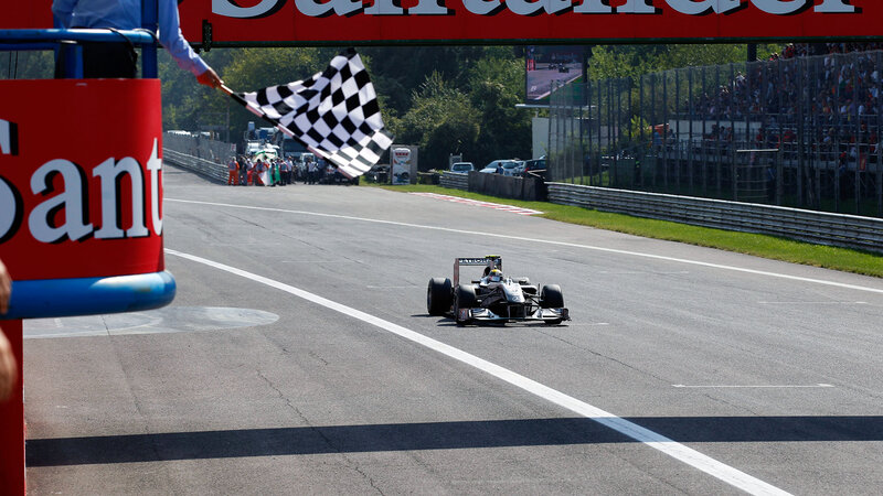 Formula One Car Crossing Finish Line — Gray