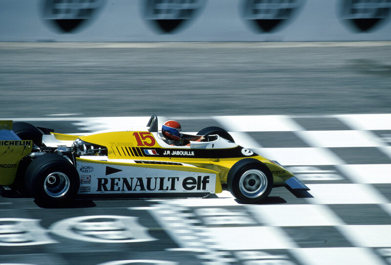 Formula One car crossing finish line