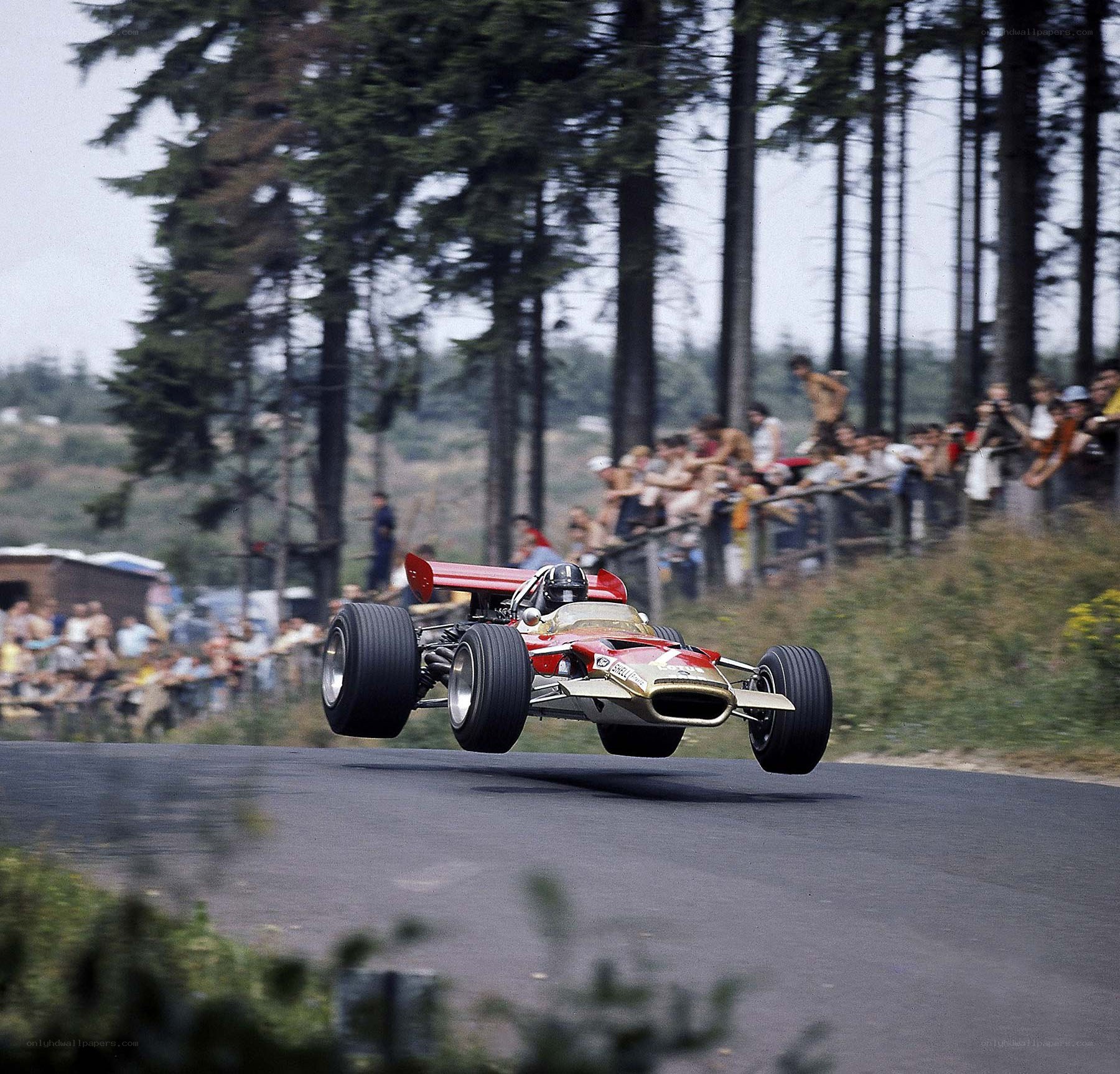 Formula One car in mid-air jump