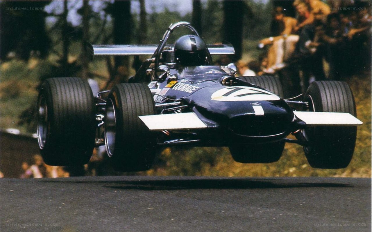 Formula One car in mid-air