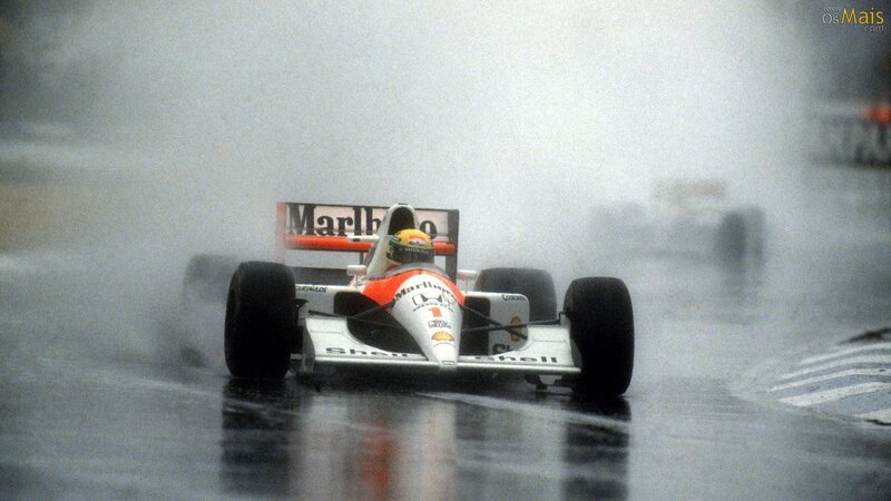 Formula One Car in Rain — White, Dramatic, Photograph