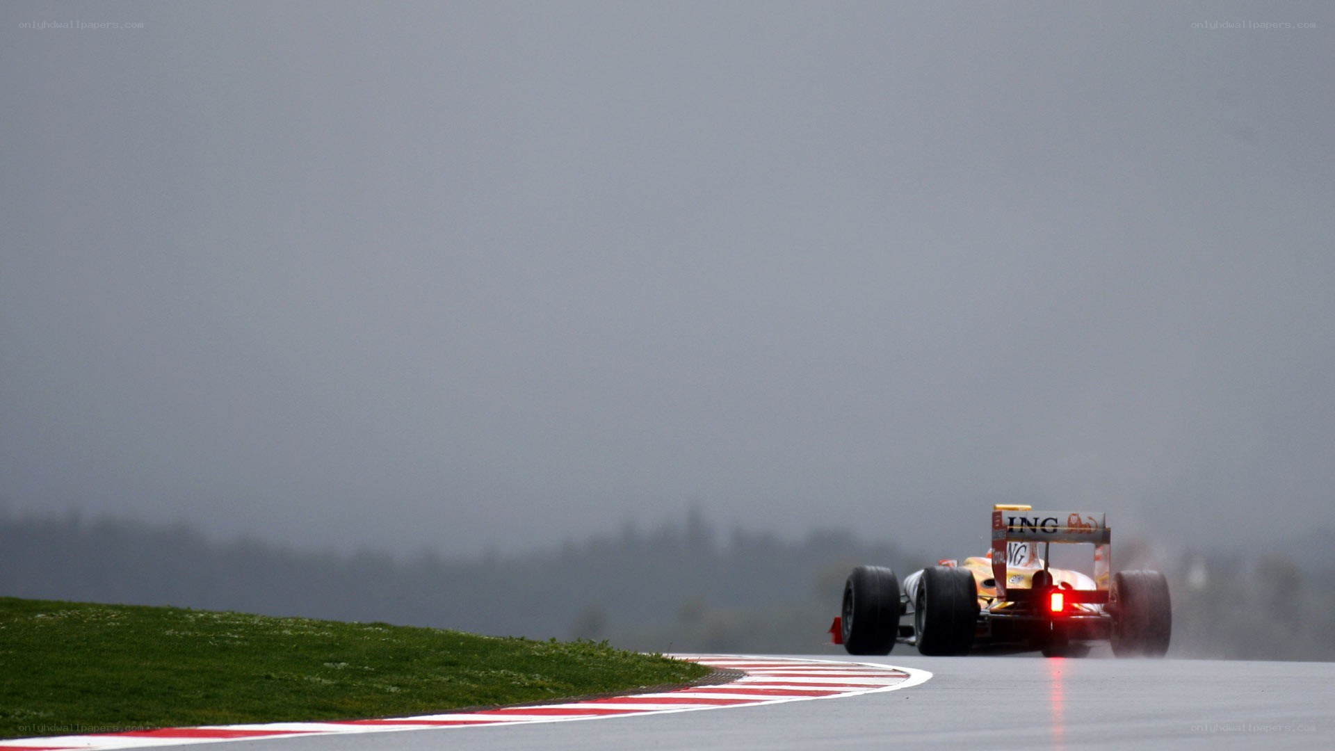 Formula One car on a wet track