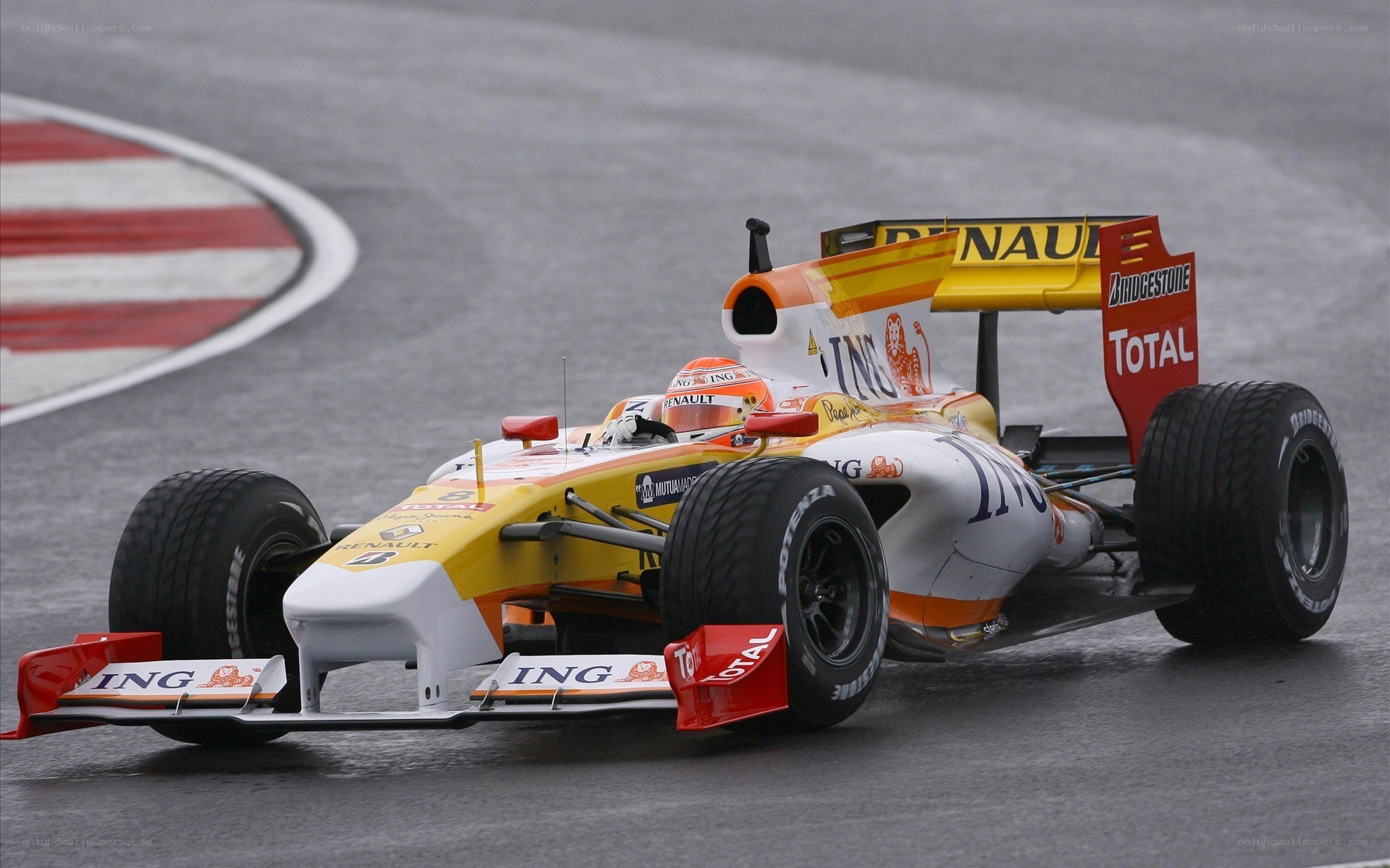 Formula One car on a wet track
