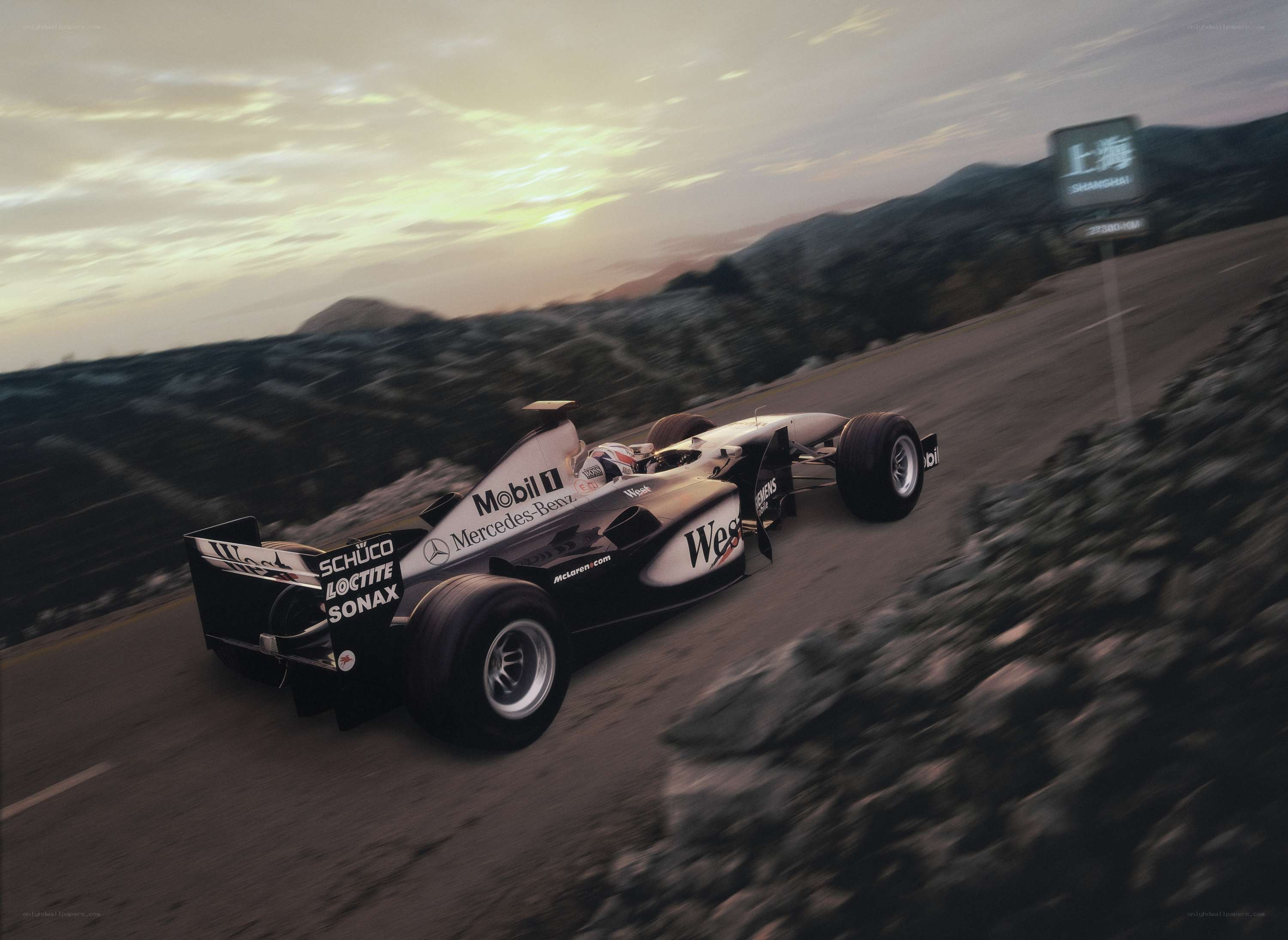 Formula One car on a winding road