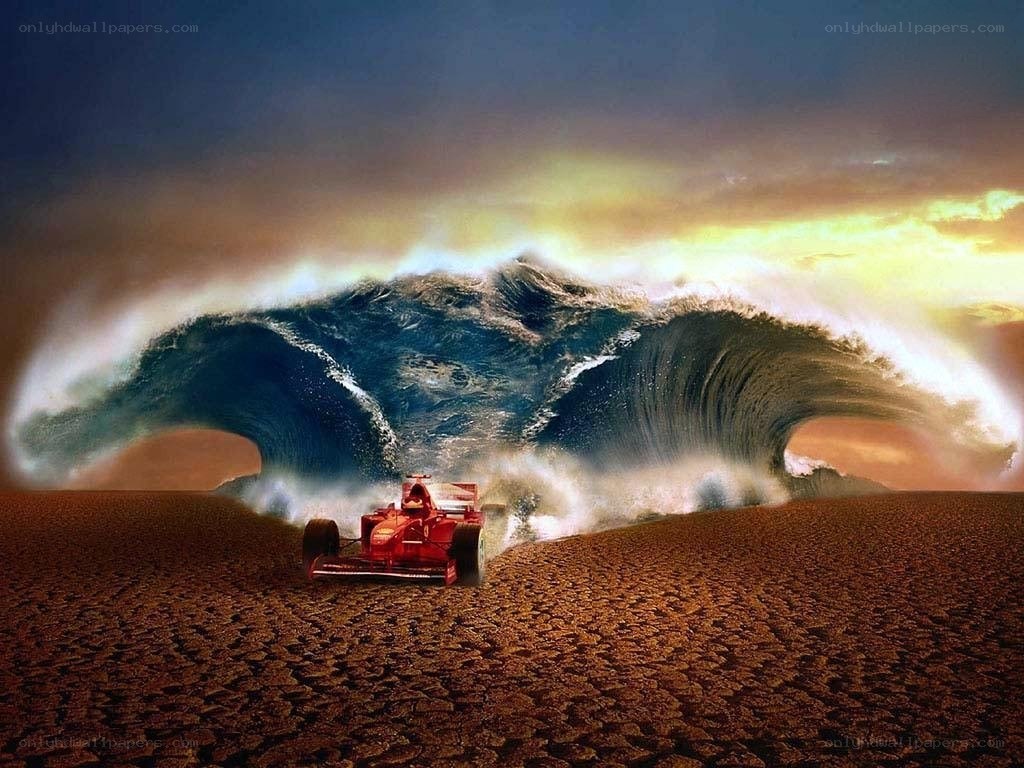 Formula One car on cracked earth