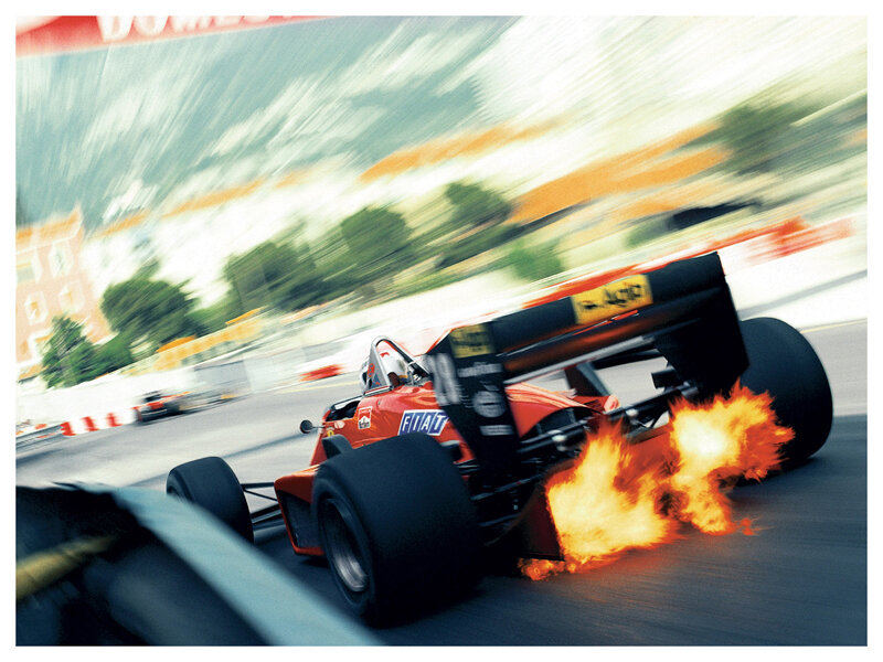 Formula One car on fire