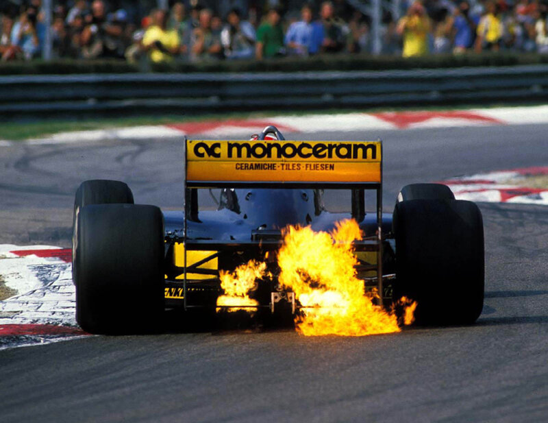 Formula One car on fire