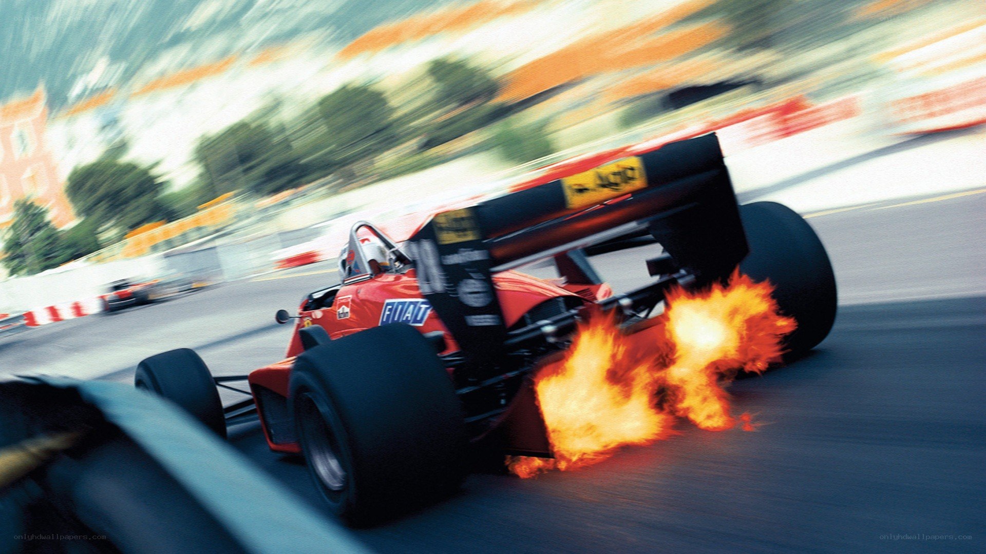 Formula One car on fire