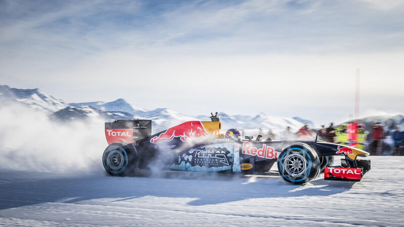 Formula One Car on Snow — White, Dynamic