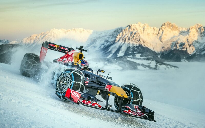 Formula One Car on Snow — White