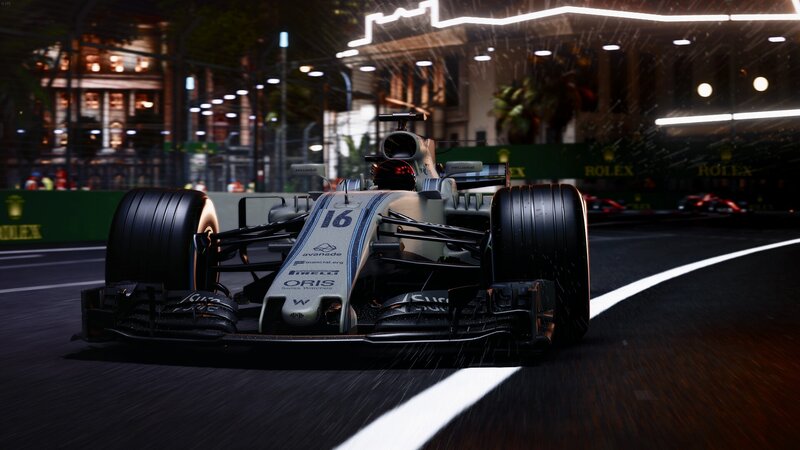 Formula One Car on Track — Black, Dramatic, Night, 3d Render