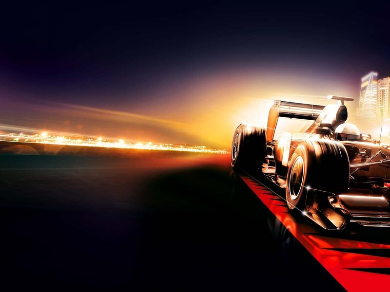 Formula One Car on Track — Black, Dramatic, Night, Digital Art