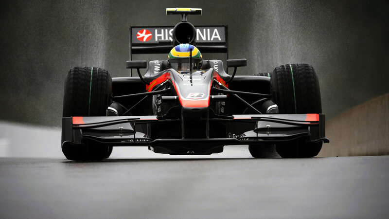 Formula One Car on Track — Black, Dramatic, Photograph, Driver