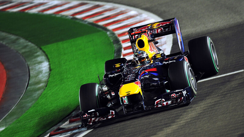Formula One Car on Track — Black, Dynamic, Night, Photograph