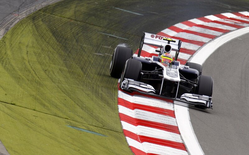 Formula One Car on Track — Black, Dynamic, Photograph, Driver, Race Car, Curved Track