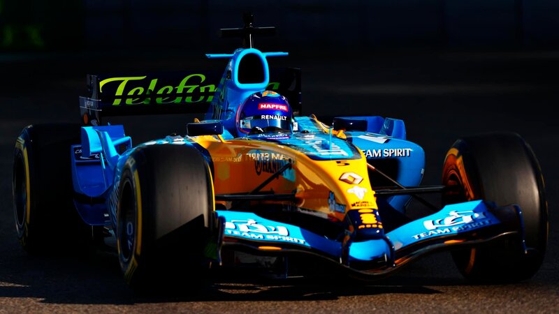 Formula One Car on Track — Blue, Dramatic, Night, Photograph, Driver