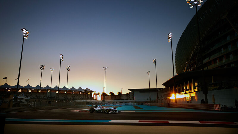 Formula One Car on Track — Blue, Dramatic